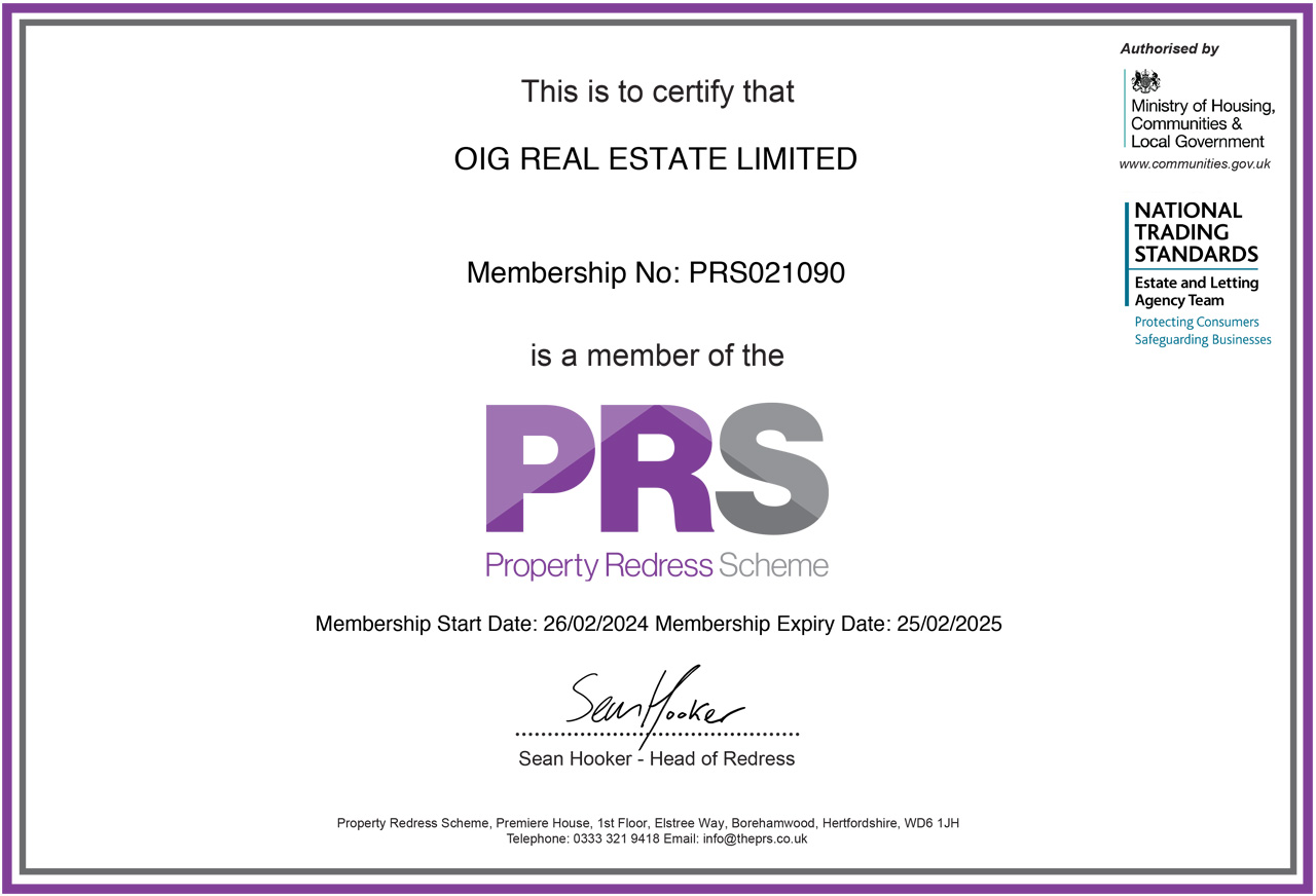 Property Redress Scheme certificate 2024